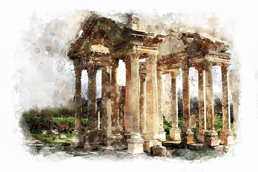 Рим, акварел, античен, сграда, исторически, градски пейзаж, скица, живопис, Турция, карта, стар