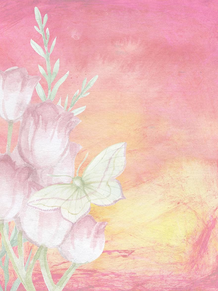 фон, романтичний, метелик, квіти, рожевий, тюльпани, портрет, букет, шаблон, текстури, м'який