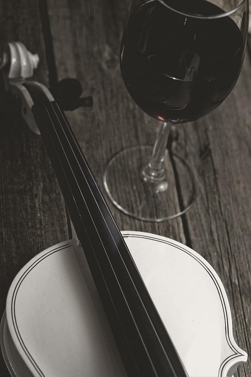 violon, du vin, verre, Violon blanc, la musique, instrument de musique, instrument, foncé