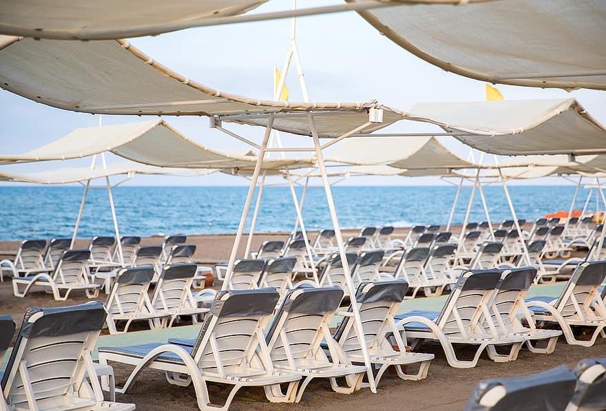 strand, parasol, stoel, bed, horizontaal, natuur, buitenshuis, klimaat, kustlijn, comfortabel, bestemmingen