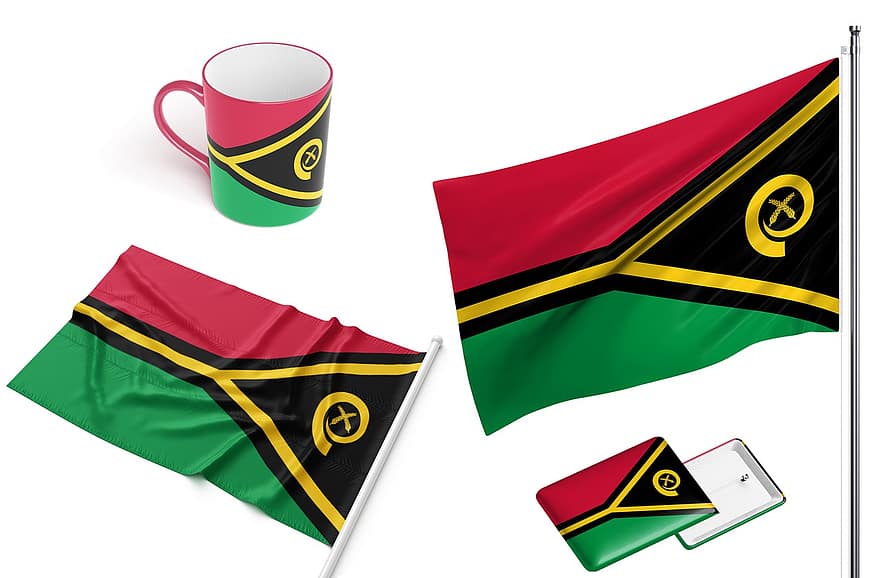 Vanuatu, national, flag, en nation, banner, kop