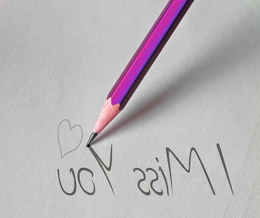 blyant, skrive, gå glipp av, hjerte, kjærlighet, Merk, lengsel, budskap, papir, kommunikasjon, liste