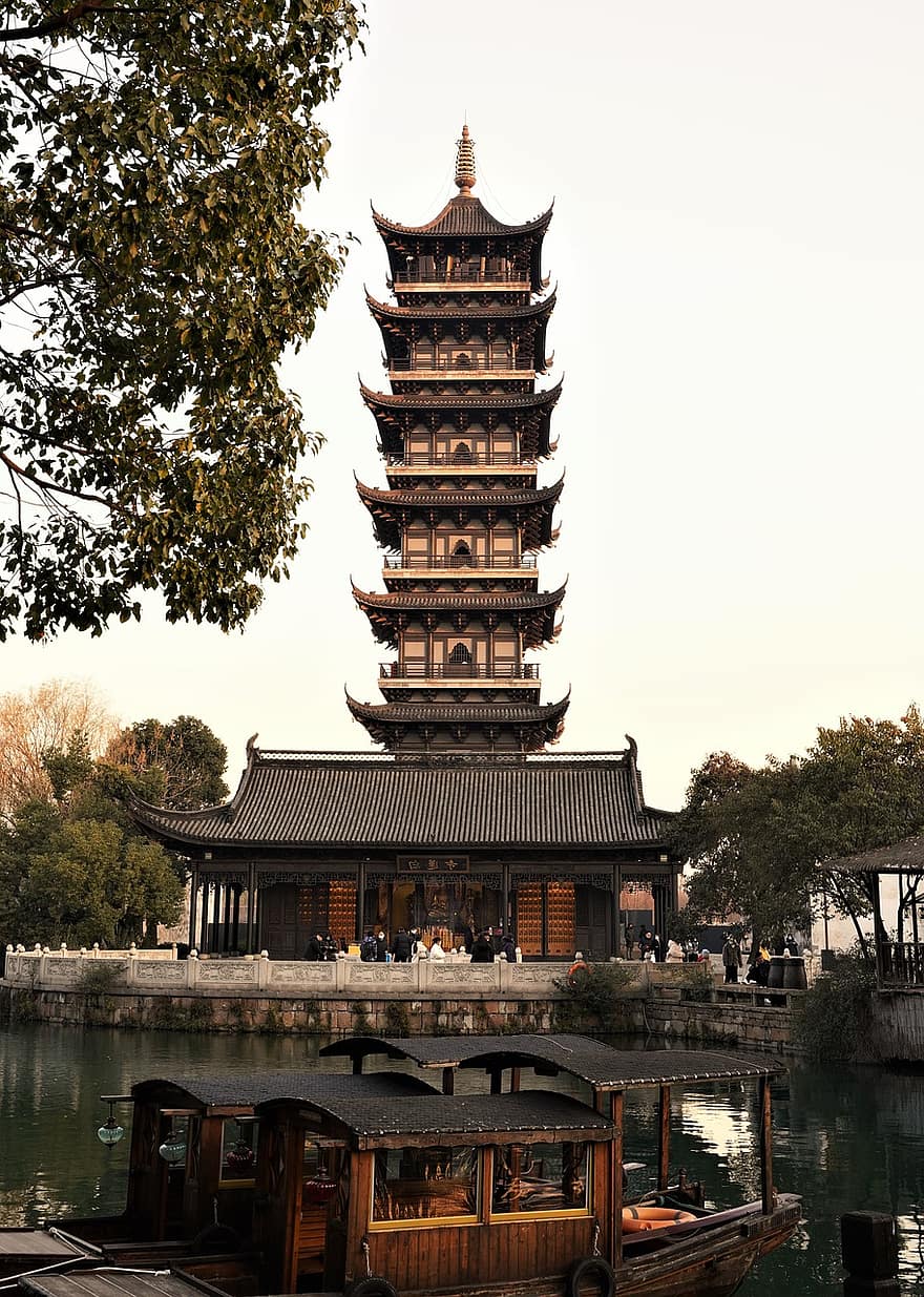 pagoda, chrám, architektura, Asie, Čína, kultura, budova, Šanghaj, cestovní ruch