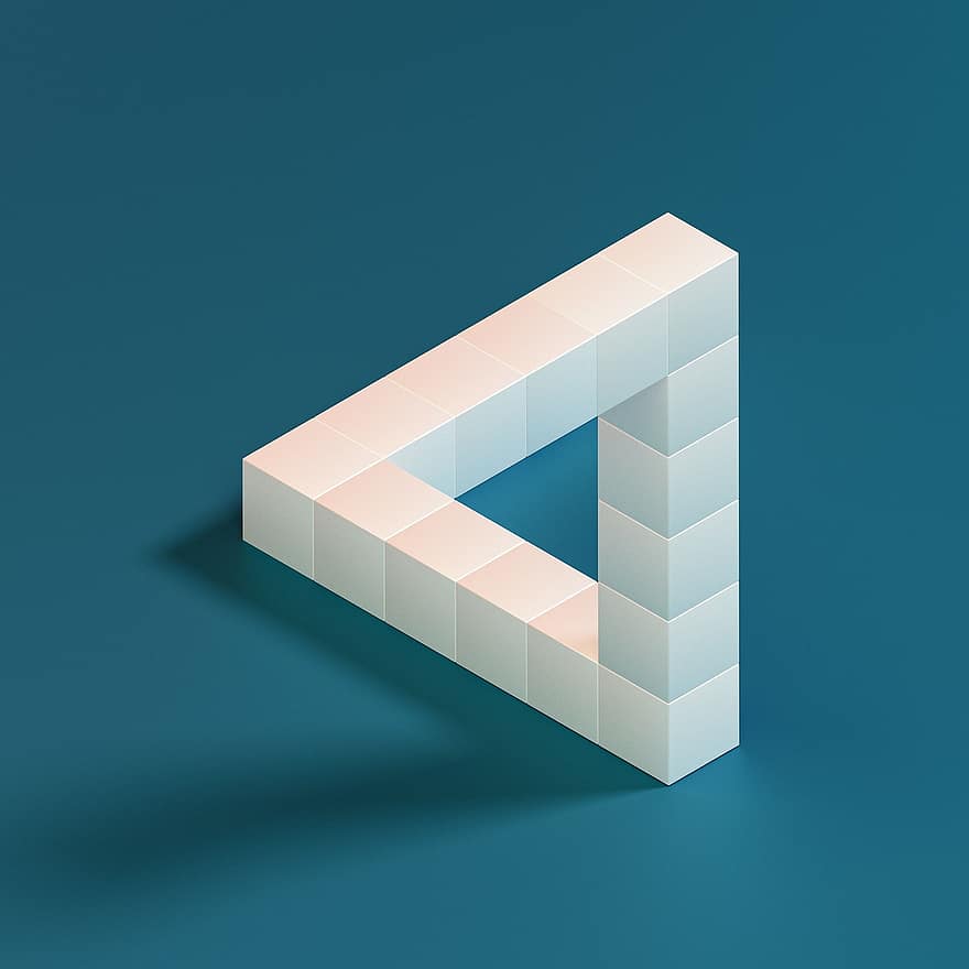 Триъгълник на Пенроуз, Ешер, 3d, октан, C4d, куб, логика, парадокс, абстрактен, син, форма