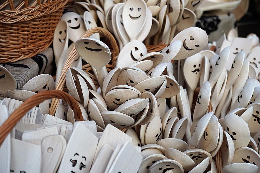 Spoon, Wooden Spoon, Utensil, Face, Laugh, Craft, Wood, Christmas Market, Advent, Kitchen, Fun