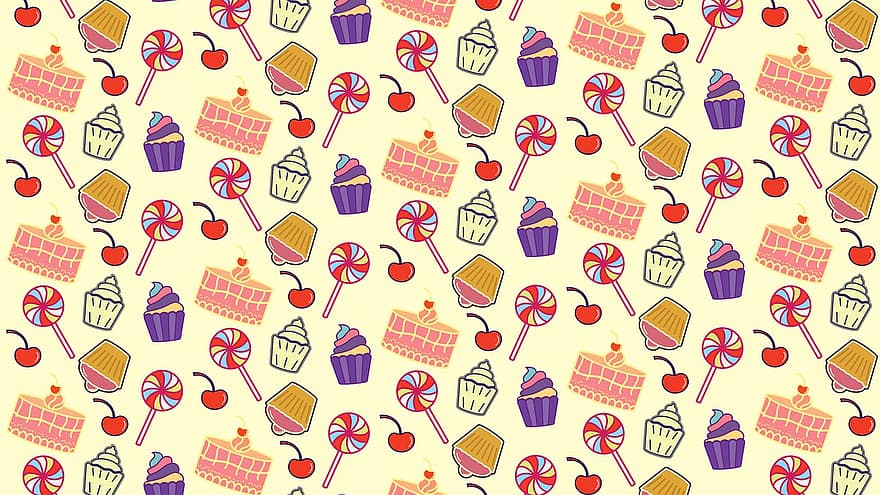 muffin, mönster, klubba, platt design, sömlös, mat, kaka, ljuv, födelsedag, bakad, utsökt
