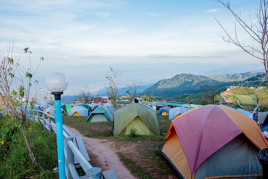 sátrak, tábor, hegy, kaland, szabadban, idegenforgalom, park, erdő, turista, környezet, köd
