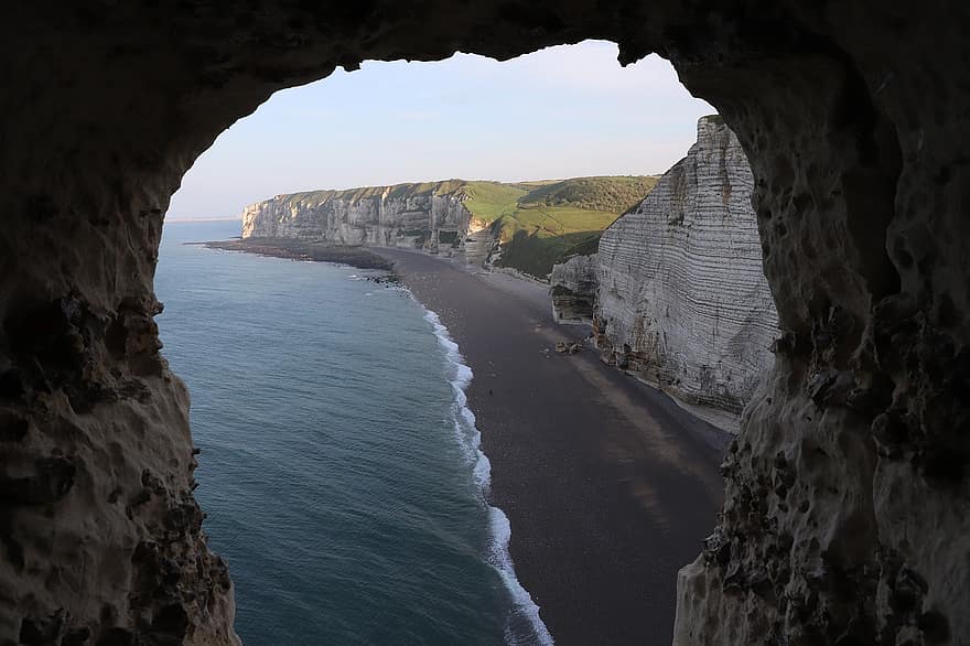Sea Arch, Cliff, Beach, Rocks, Pebbles, Sea, Coast, Coastline, Ridge, Nature, Normandy