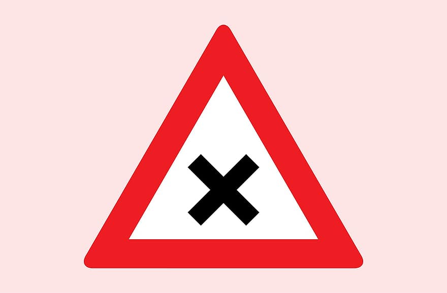 krustojumam, zīme, ceļš, brīdinājums, sarkans, atstarojošs, satiksmi, braukt, uzmanību, piesardzīgi, simbols