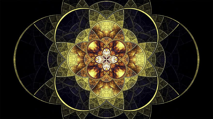 fractal, dzeltens, zelts, dekoratīvs, tekstūra, stikls, fractal art