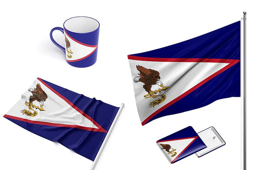 아메리칸 사모아, 매달린, 깃발, 국적, 컵, 디자인