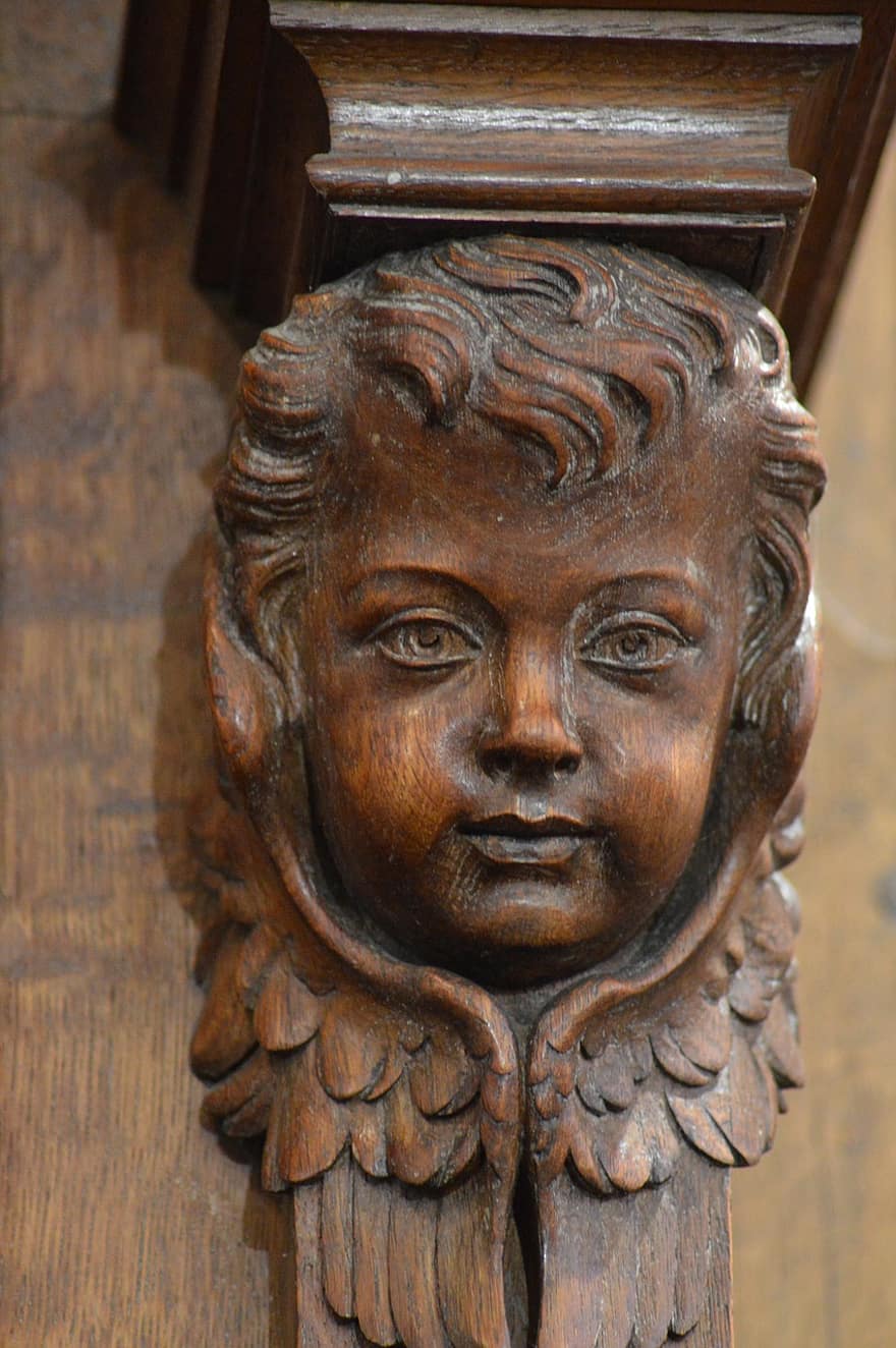 Angel, Wood Carving, Church, Child, Sculpture, Carving, wood, architecture, old, religion, cultures