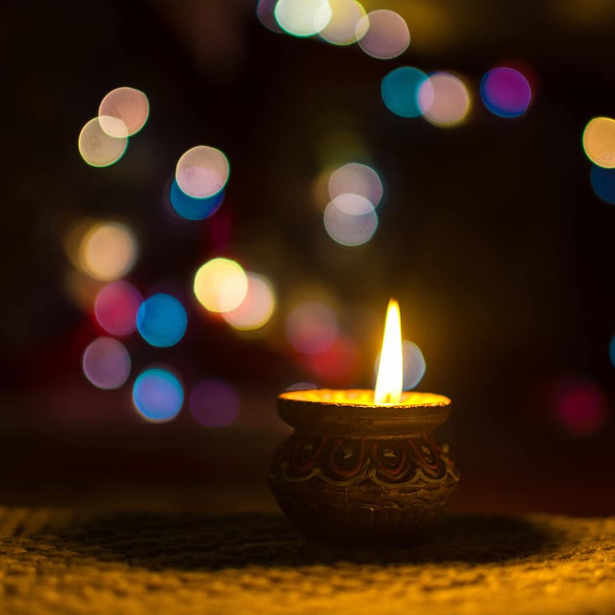 šťastný diwali, svíčka, festival, událost