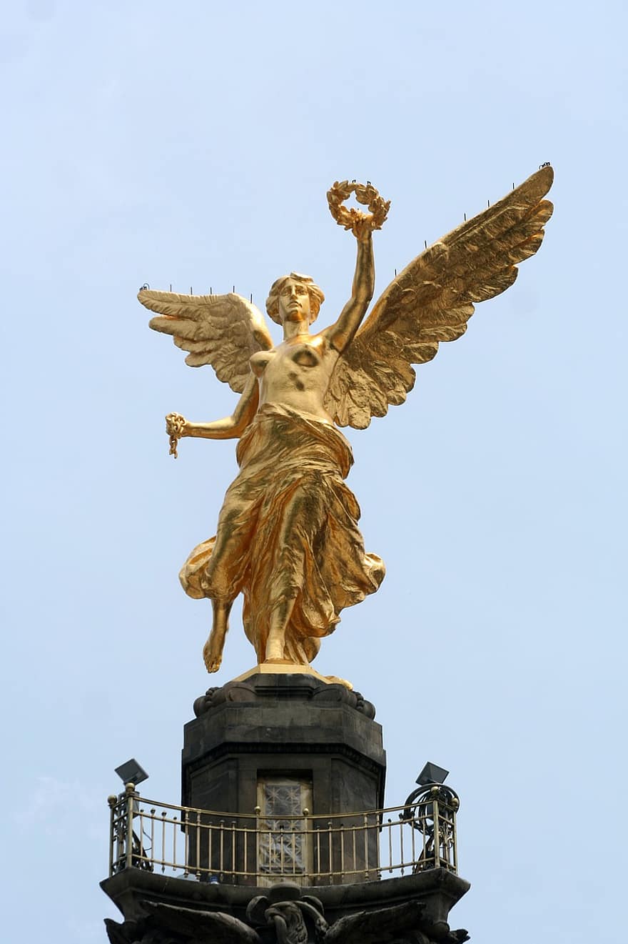 独立の天使、メキシコ、cdmx、アベニーダレフォルマ、彫刻、像、ブロンズ、で、クラウン、独立の記念碑、1910年