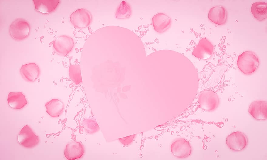 Вітальна листівка, день святого Валентина, Листівка до дня Святого Валентина, рожевий фон, копіювати простір, пелюстки троянд, шпалери, кохання, романтика, романтичний, квіти