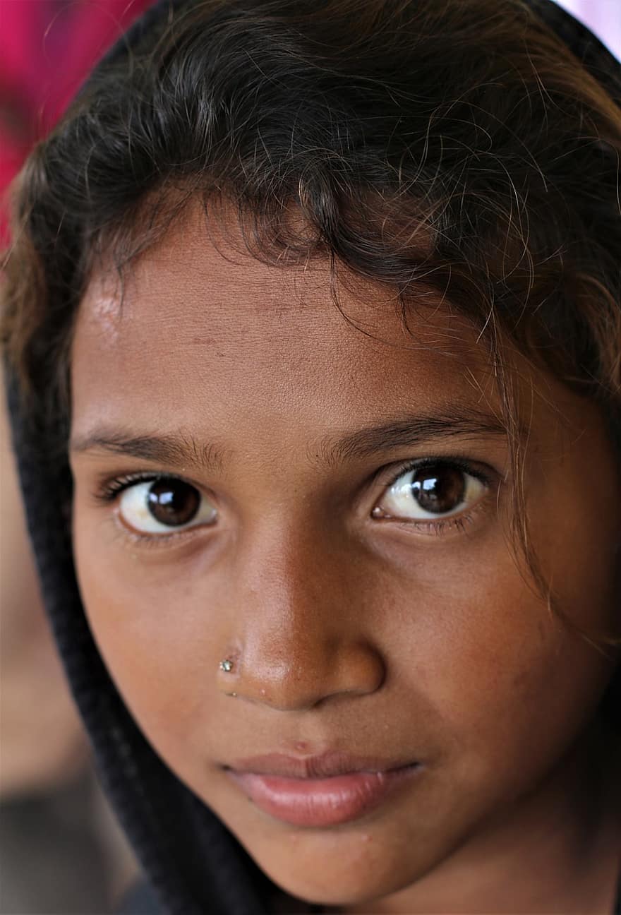 fille, visage, les yeux, écolière, Inde, Rajasthan