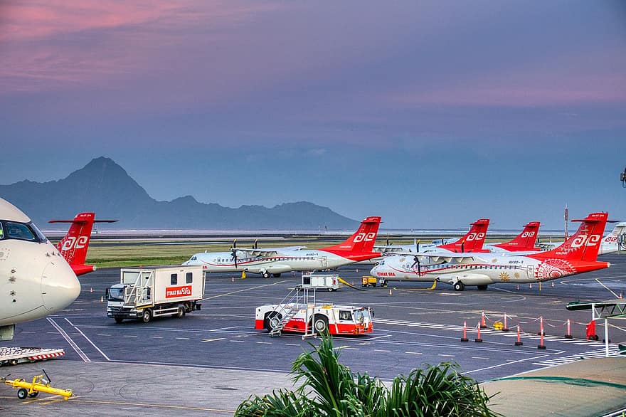 самолети, летище, авиация, пътнически самолети, транспорт, асфалт, Таити, пътуване