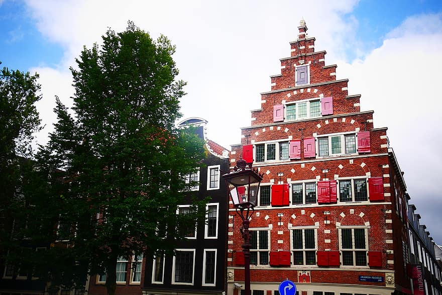 건물, 게 이블을 밟은, 네덜란드, 역사적인, 기념물, 운하 집, 건축물, 정면