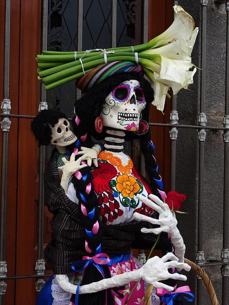 Meksika, mirušo diena, tradīcijas, katrīna, amatniecība, populāri festivāli, nāve, sievietēm, krāsa, piedāvājums, galvaskauss