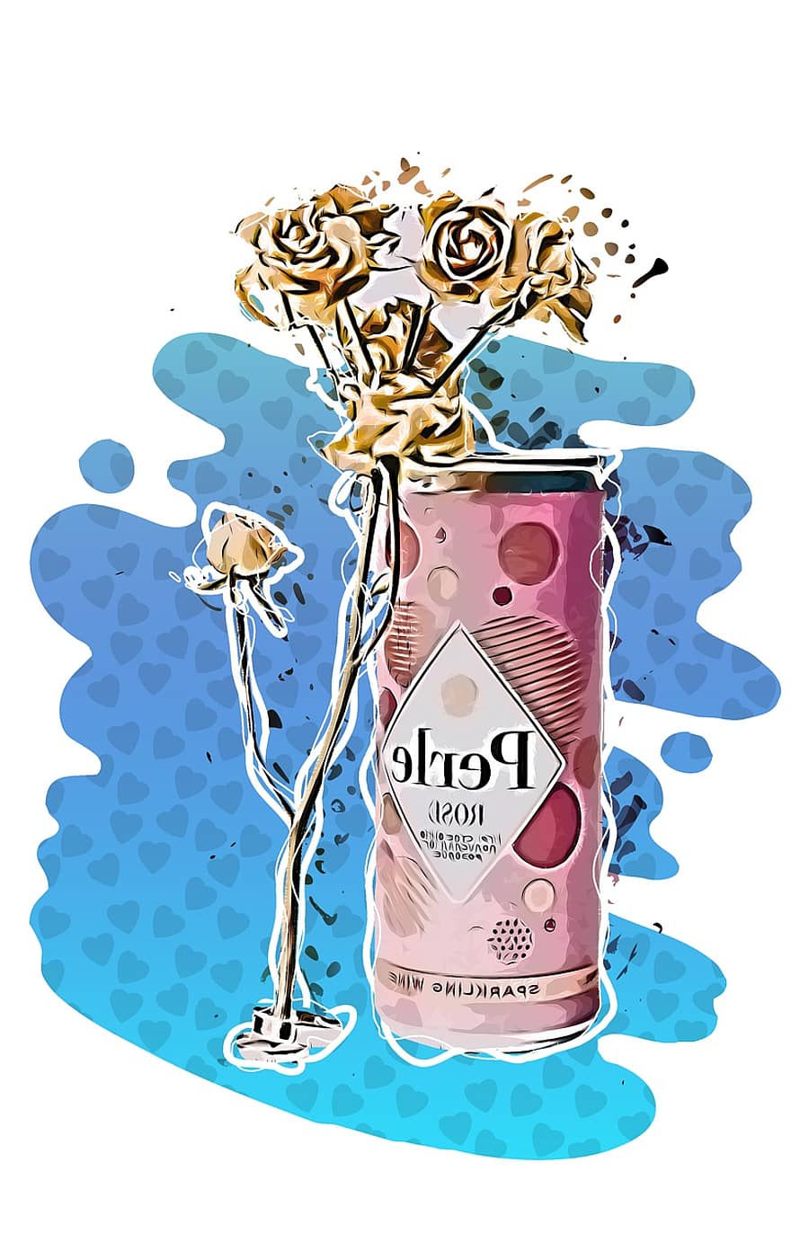 Can, Drink, Drawing, Sketch, Wine, Sparkling, Rose, Liquid, Alcohol
