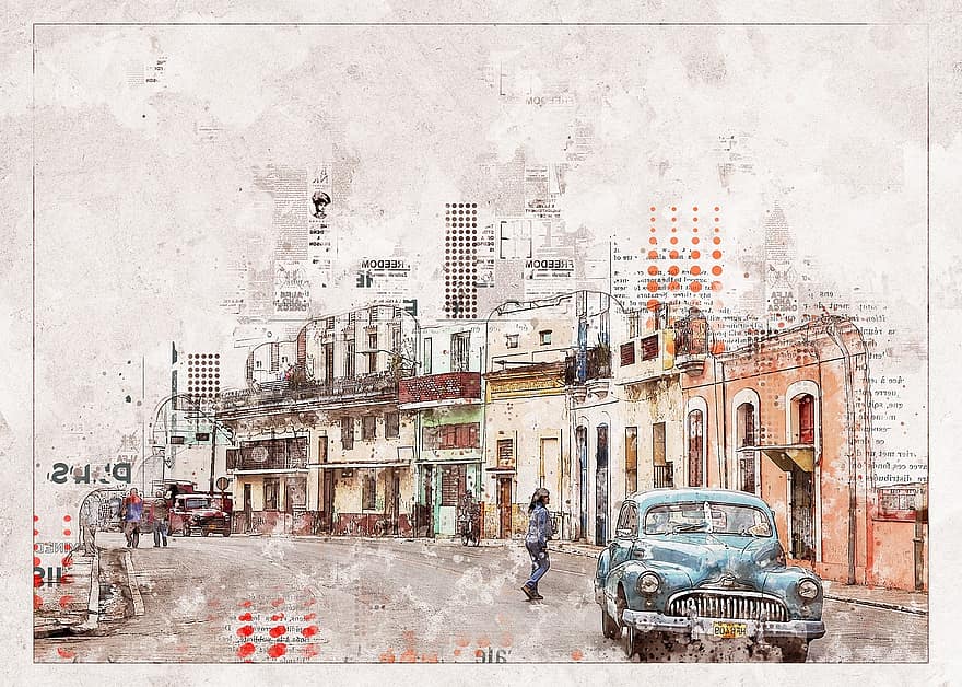 Kuuba, Havana, kaupunki, zapata-katu, nostalginen, vuosikerta, vanhoja taloja, nostalgia