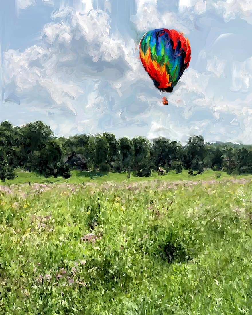 Heißluftballon, Malerei, Kunst, Flugzeug
