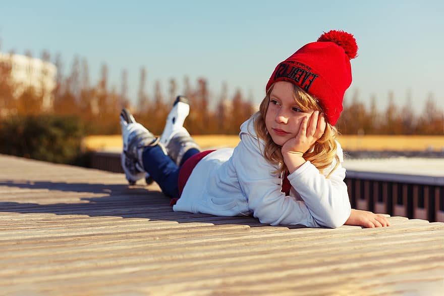 Kid, Girl, Laying Down, Child, Childhood, Bonnet, Jacket, Outdoors, Park, Fall, Autumn