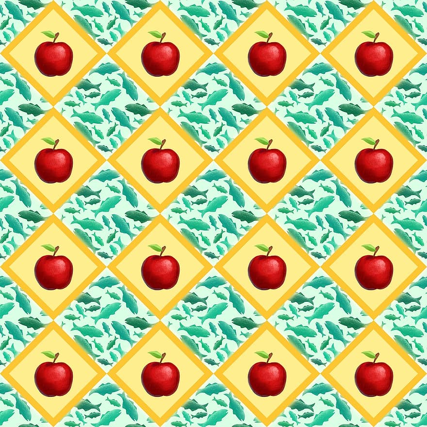 Apfel, Obst, Fisch, traditionell, unter wasser, Judentum, Jüdische Symbole, Muster, Fliesen, Textur, verstreut