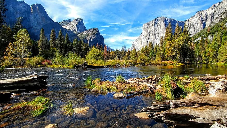 See, Berge, Wald, Bäume, Wasser, Landschaft, szenisch, Gebirge, Natur, el capitan, Yosemite