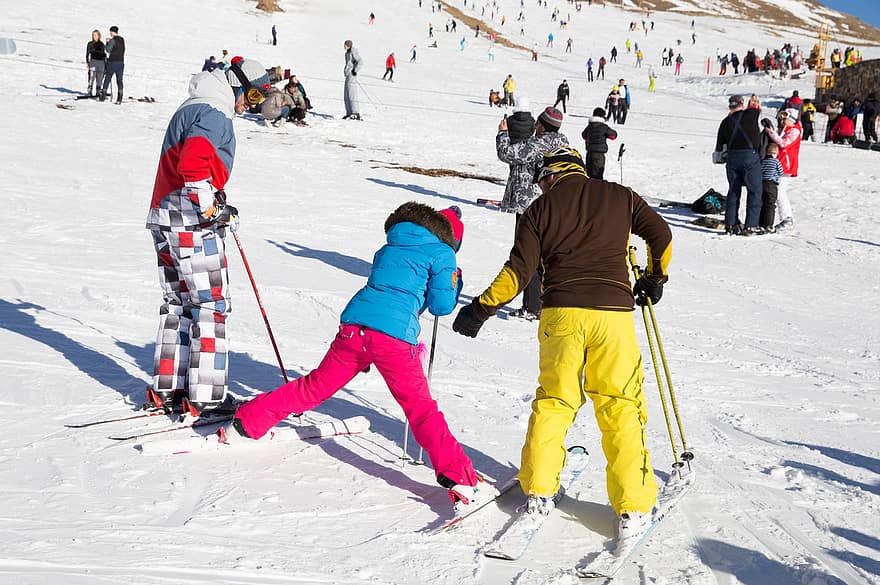 skisportssted, stå på ski, vintersport, sne, bjerge, vinter