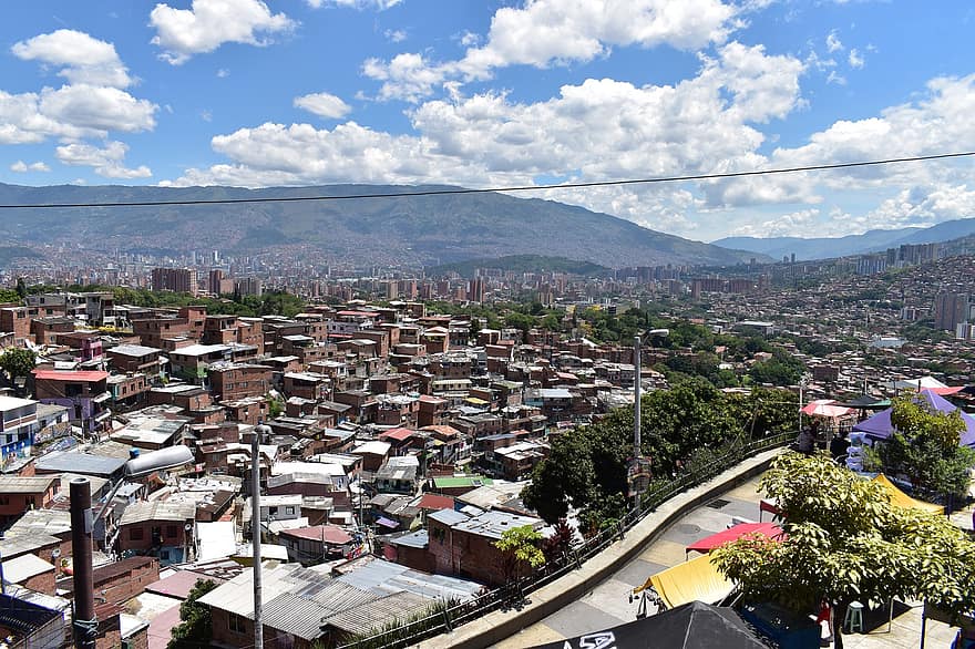 miesto, miestas, Kolumbija, namų, medellinas, miesto vaizdą, architektūra, pastato išorė, miesto panorama, kalnas, vaizdas iš oro
