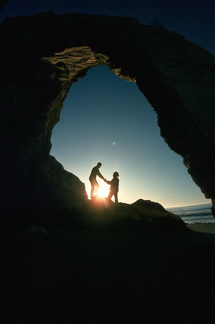 couple, silhouette, plage, dom, le coucher du soleil, océan, mer, la nature, eau, rivage, personnes