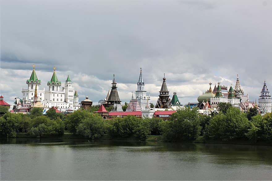 вежа, дах, шпилі, місто, росія, москва, капітал, Ізмайлово, кремль, архітектура, пам'ятки