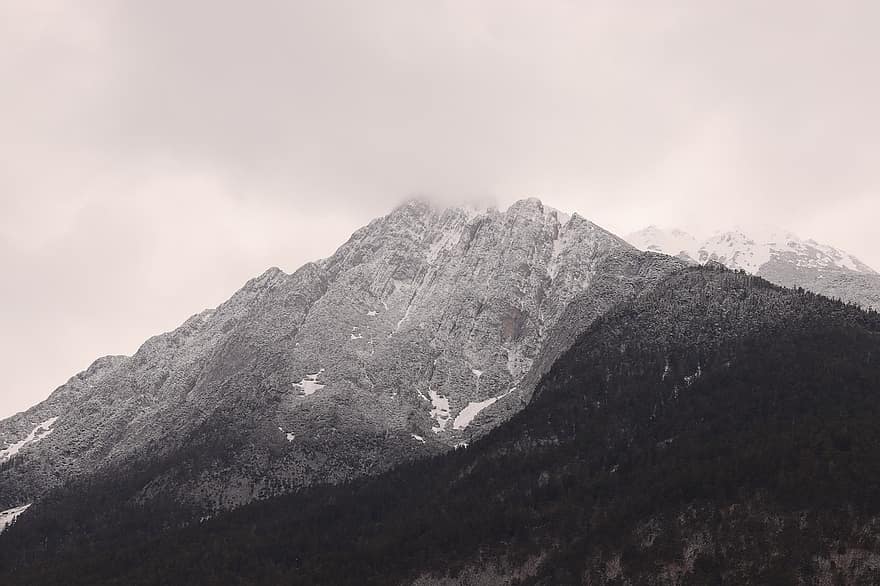 bergen, natur, resa, utforskning, utomhus, svartvit, alperna, Tyrolen, österrike, snö