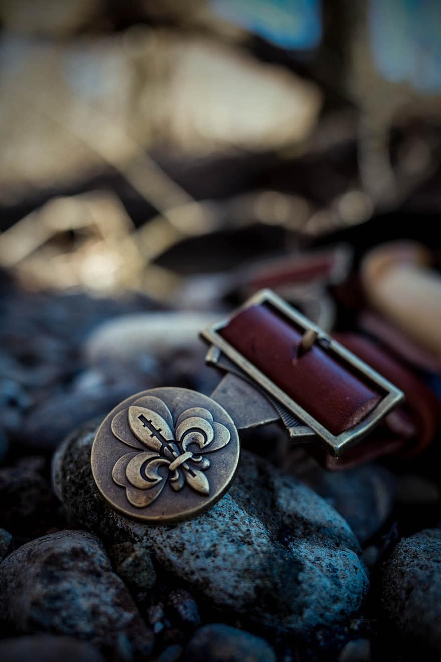 Scout, Badge, Belt, Appreciation, Stones, Forest, Bush Craft, close-up, metal, old, backgrounds