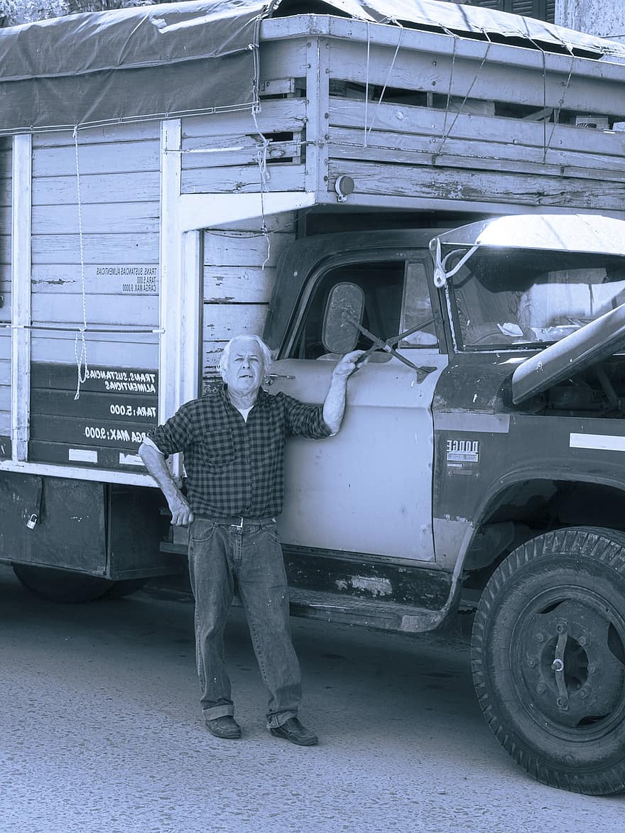 vyras, sunkvežimis, portretas, ūkininkas, veteranas