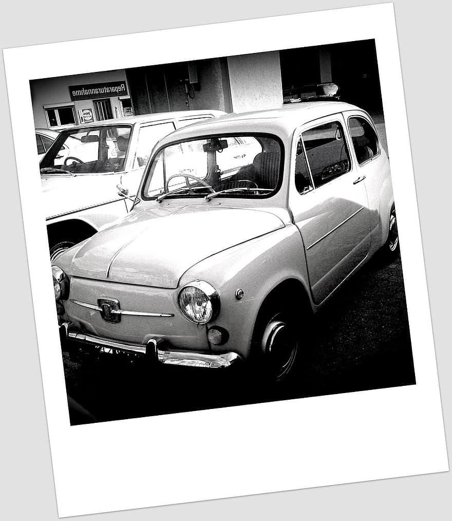 поляроид, черно-белый, Fiat Cinquecento