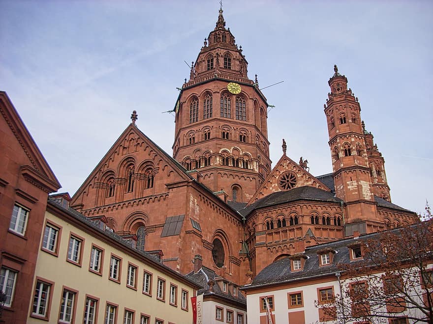 katedra, pastatas, architektūra, Mainzerio katedra, dom, žinoma vieta, krikščionybė, istorija, religija, kultūros, pastato išorė