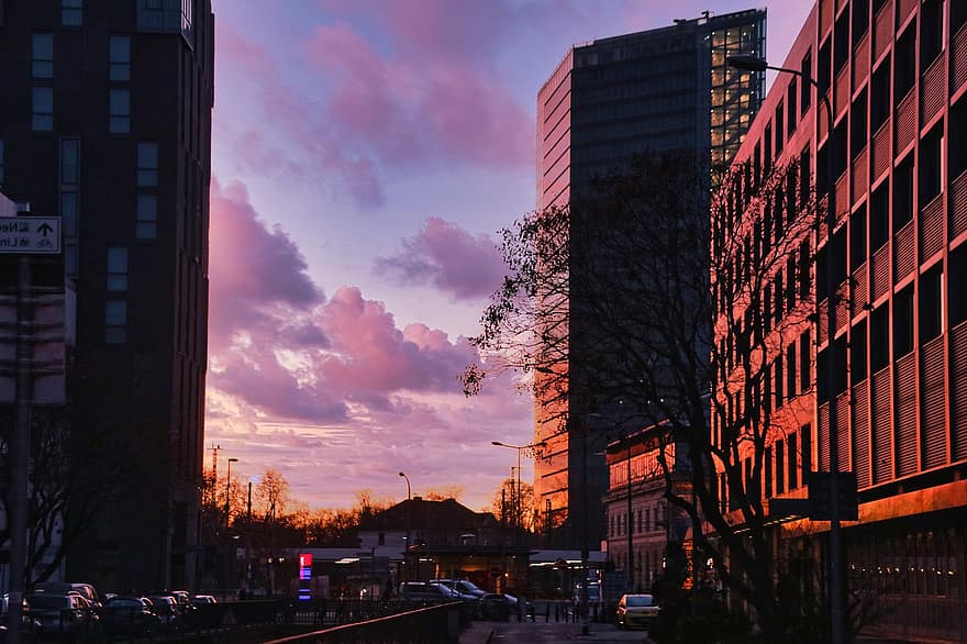 Mannheim, Université, le coucher du soleil, bâtiment, gratte ciel, crépuscule, nuit, architecture, extérieur du bâtiment, structure construite, paysage urbain
