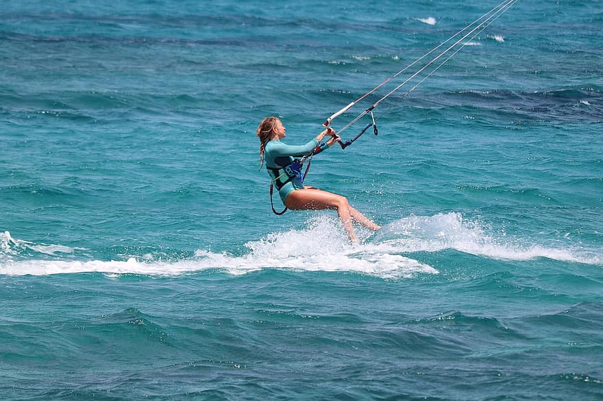 kitesurfing, kitesurfer, Sport, sportowiec, morze, lato, Sporty ekstremalne, sport, woda, kobiety, przygoda