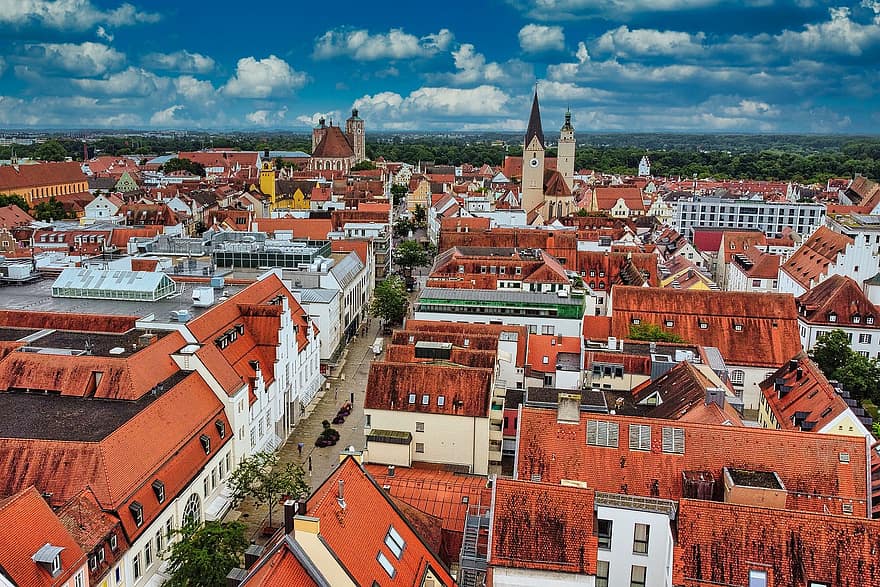 ingolstadt, město, Německo, dovolená, Dovolená, letecký pohled, střecha, architektura, panoráma města, slavné místo, exteriér budovy
