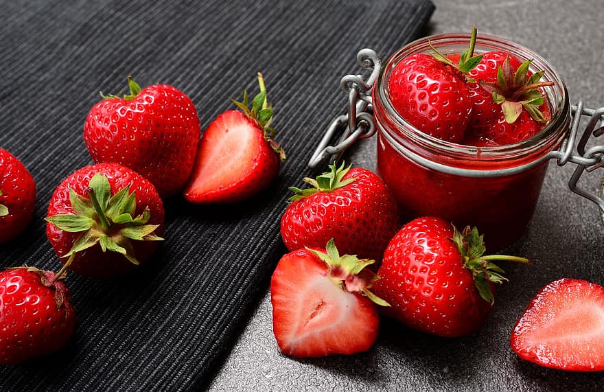 φράουλες, φρούτα, φαγητό, παράγω, συγκομιδή, οργανικός, υγιής, φράουλα, καρπός, φρεσκάδα, γκρο πλαν