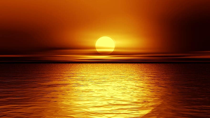 saulrieta, krēsla, rītausma, okeāns, horizonts