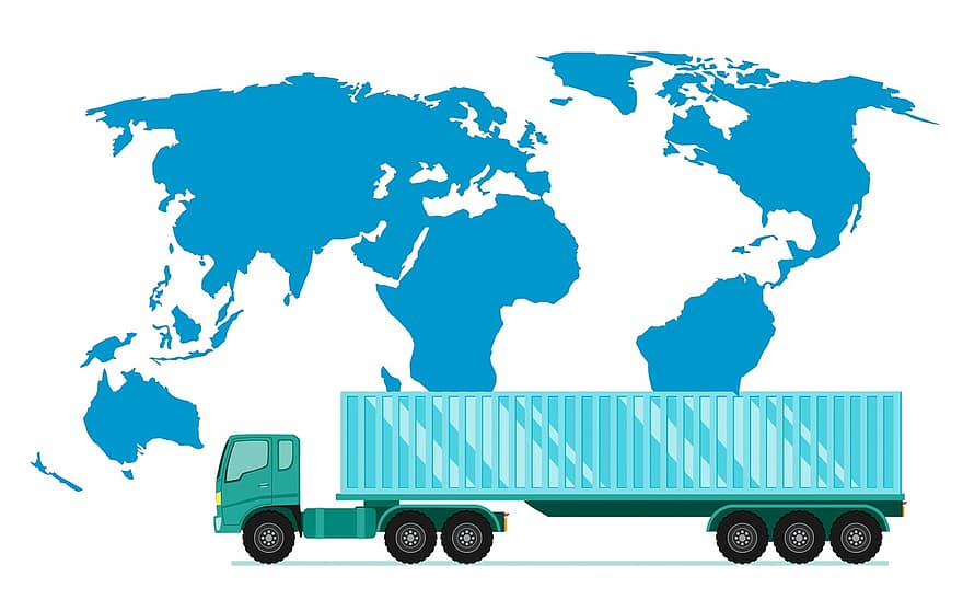 pesado, camión, que lleva, conductor, Expedidor, remolque, carga, intercambiando, entrega, comercial, transporte