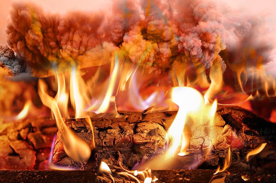 fogo, madeira, fumaça, poeira fina, lenha, combustão, chama, poeira, atenção, poluente, meio Ambiente