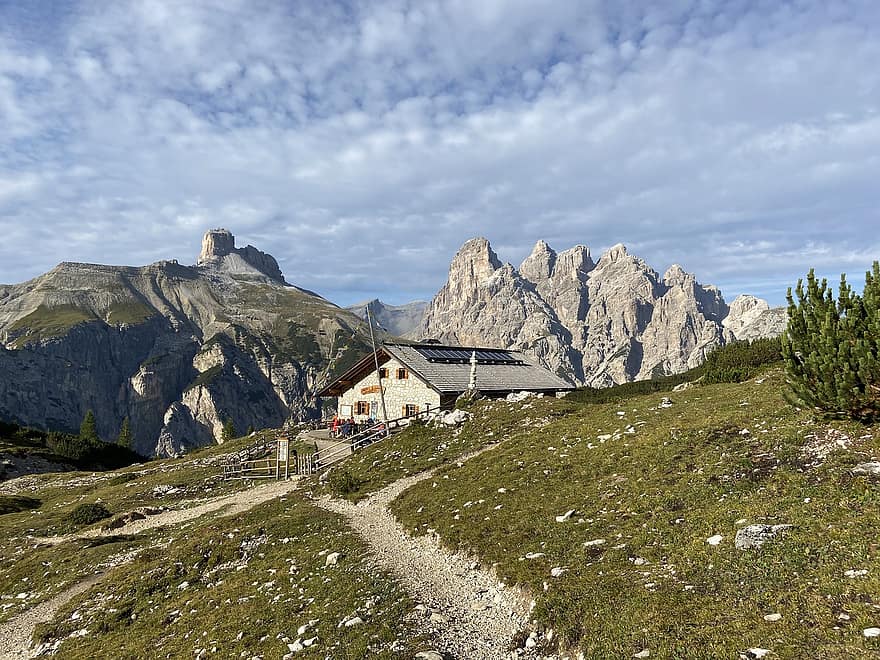 Almalm, Dolomiten, Berge, Natur, Landschaft, Berghütte, Malga Grava Longa, Lang-olbe, alpin, Langalm, drei Spitzen