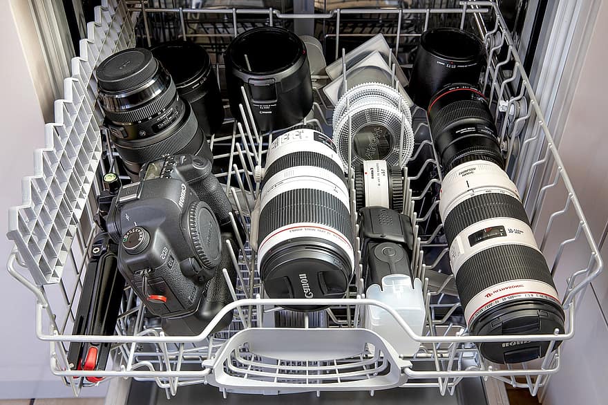 Canon-uitrusting, camera, lenzen, filters, flash, statief, uitrusting, technologie, machinerie, binnenshuis, detailopname