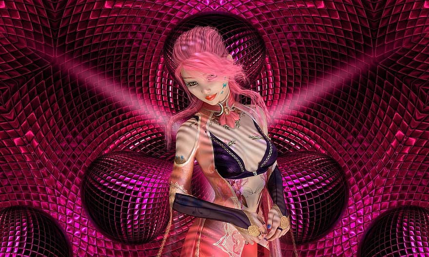 Background, Elf, Abstract, Pink, Fantasy, Female, Woman, Character, Avatar, Digital Art