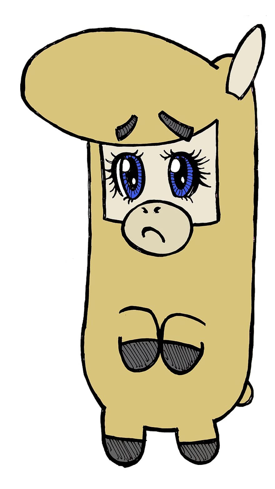 Alpaca, Cute, Sad, Drawing, Cartoon, Pako