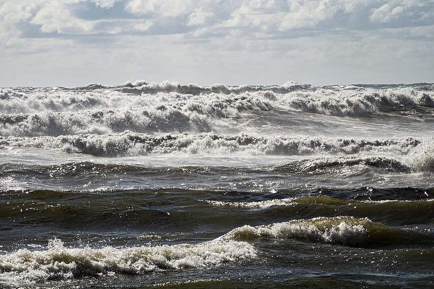 hav, bølger, storm, vann, Strand, kyst